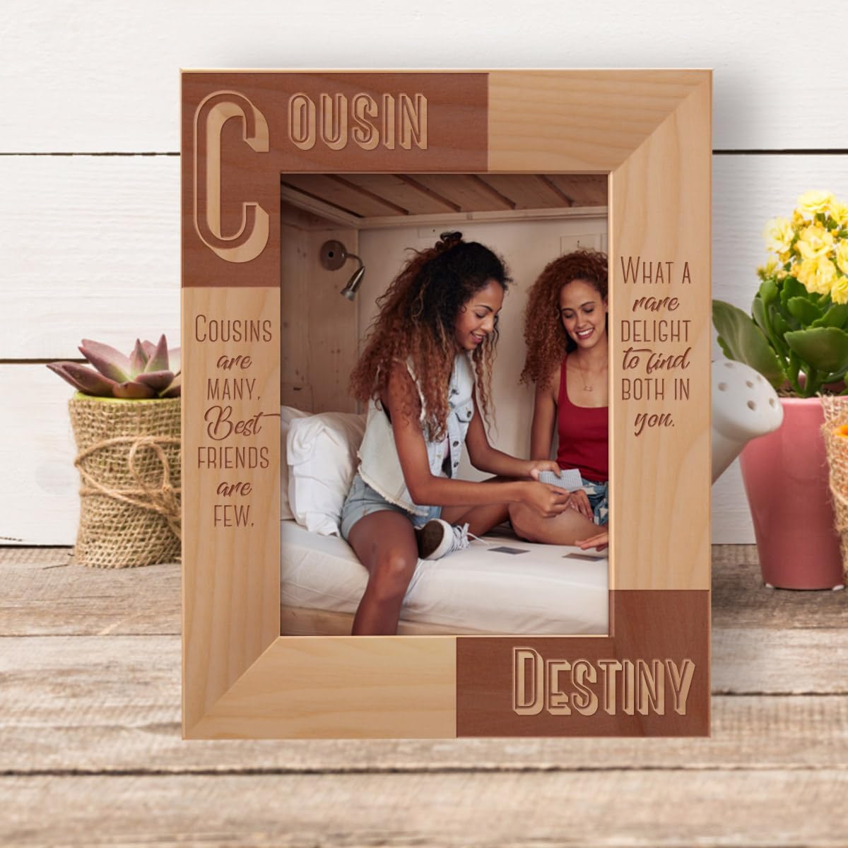 Cousins Are Many Best Friends Are Few Personalized Wooden Frame 8" x 10" Brown (Vertical)