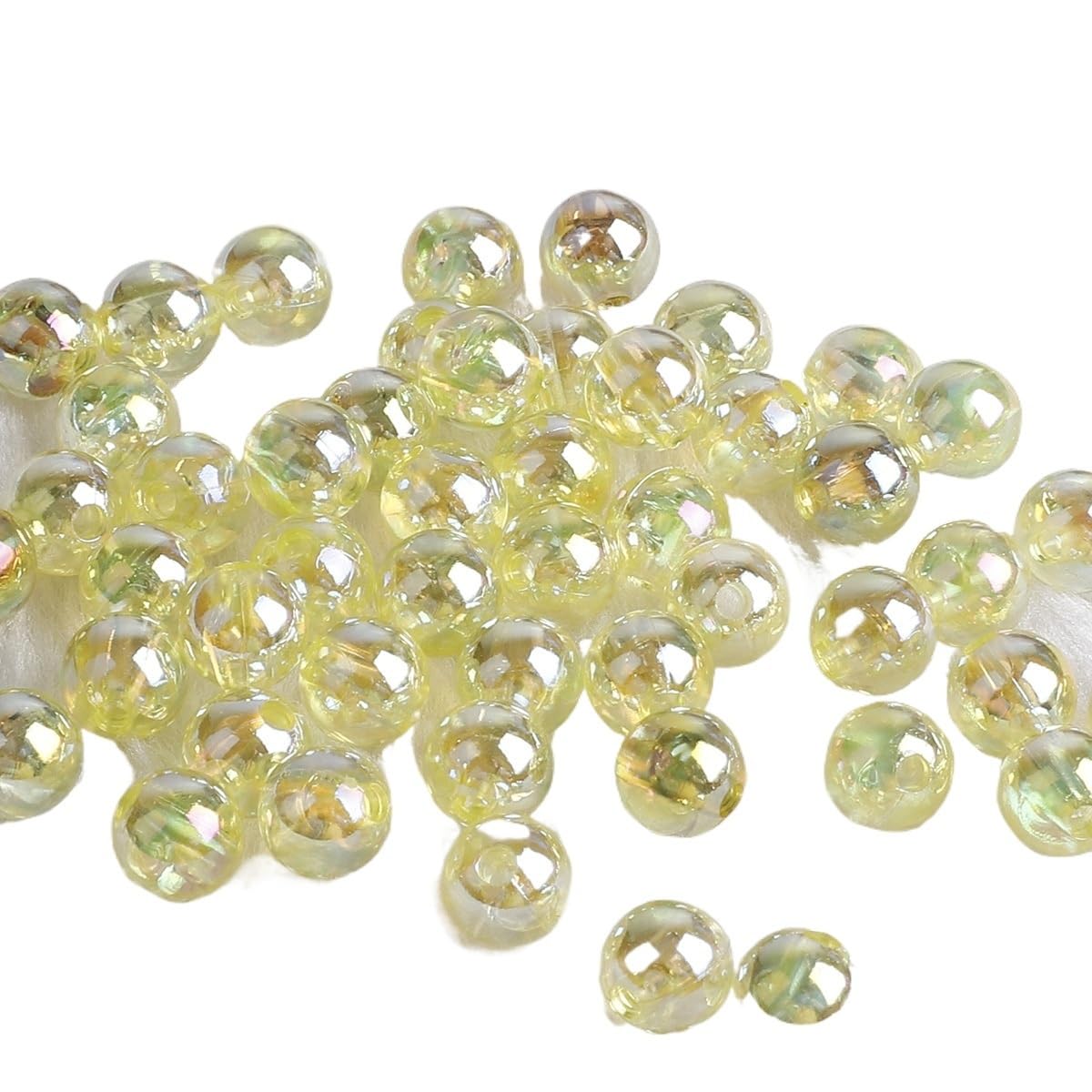 JINFEUGE 6/8/10Mm Loose Acrylic Beads Rainbow Ab Color Round Clear Beads,for Jewelry Making DIY Bracelet Necklace Earrings/Yellow/6Mm 100Pcs