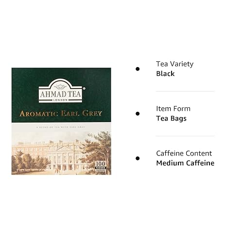 Miniatura 4 de Ahmad Tea Black Tea, Earl Grey - Bolsitas de té aromáticas, 100 unidades, sin cafeína y sin azúcar, el embalaje puede variar
