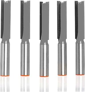 5PCS Straight Router Bits 1/2Inch Shank, Tungsten Carbide Straight Cut Router Bit, 1/2" Cut Dia, 2" Cutting Length Straight Bits, Double Flute Router Cutter Bit Set, for Woodworking