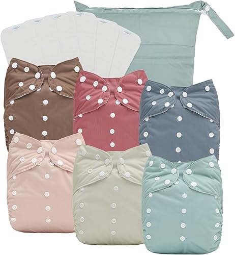 babygoal Pañales de tela grandes, paquete de 13 para niños de 3 a 5 años, fundas de pañales de tela, paquete de 6 con 6 insertos y bolsa para