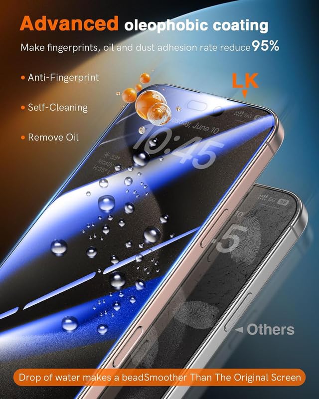 Image of OHAYO Privacy Tempered Glass Screen Protector Compatible with iPhone 15 Pro Max - Anti-Spy 9H Hardness, Edge-to-Edge Protection, HD Clarity, Case Friendly, Easy Installation