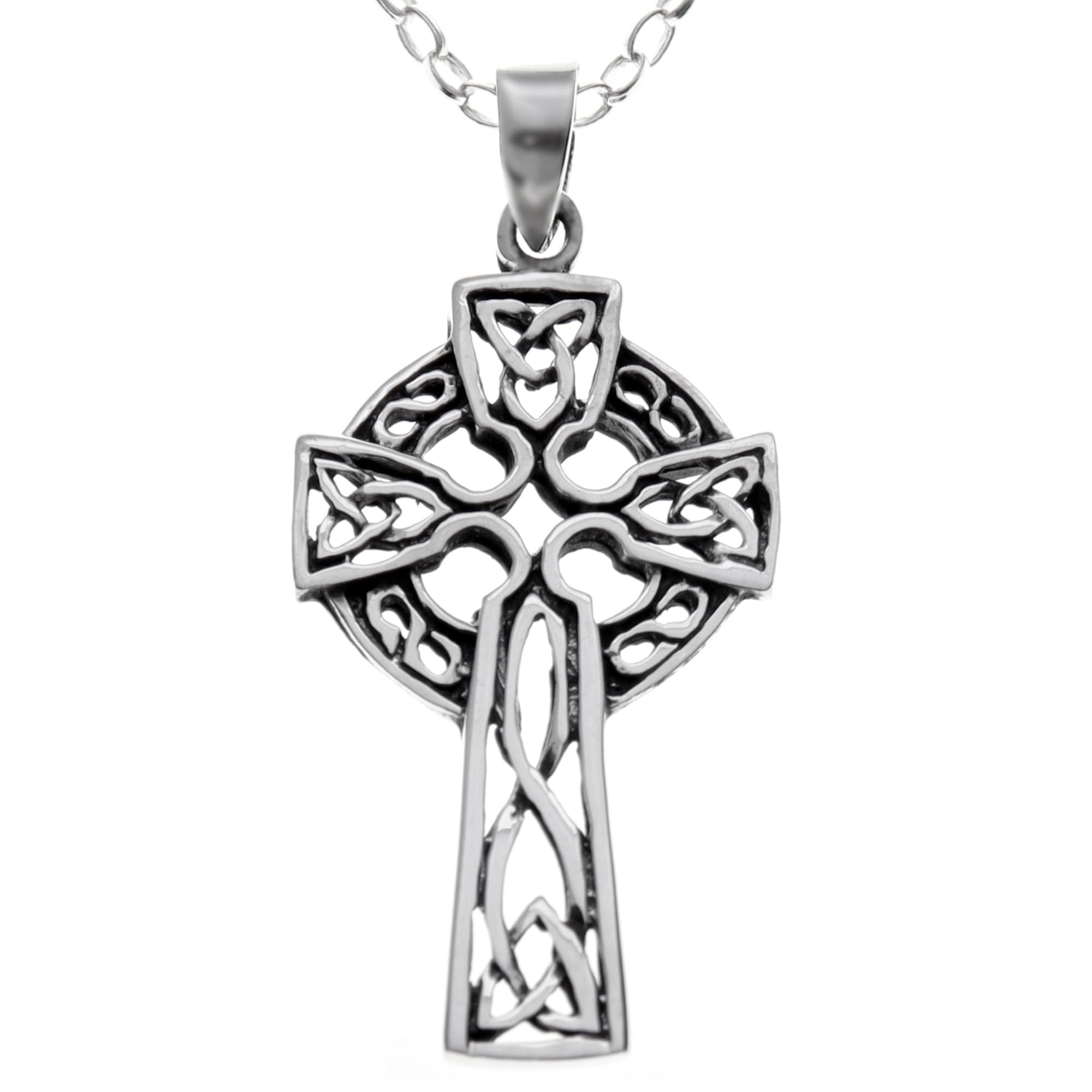Solid 925 Sterling Silver Celtic Cross Pendant Necklace for Women with 18" Silver Chain & Jewellery Gift Box - 30mm x 18mm