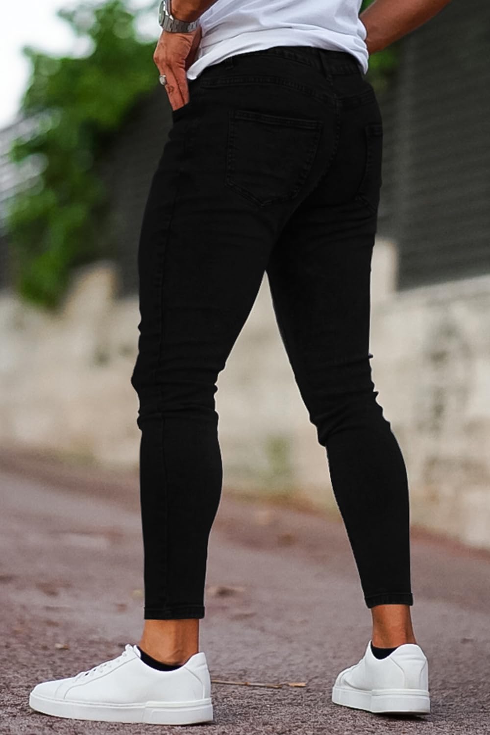 Jeans rasgados, elásticos y ajustados para hombre, Skinny, 32, Black Non-ripped 7