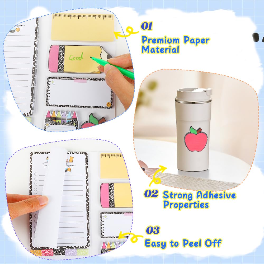 Haftnotizen für Lehrer, 2 Stück, selbstklebende Notizblöcke für Lehrer, niedliches Post-It-Notizen, Zubehör für Lehrer, Klassenzimmer, Muss für den Schulanfang, Geschenke für Lehrer
