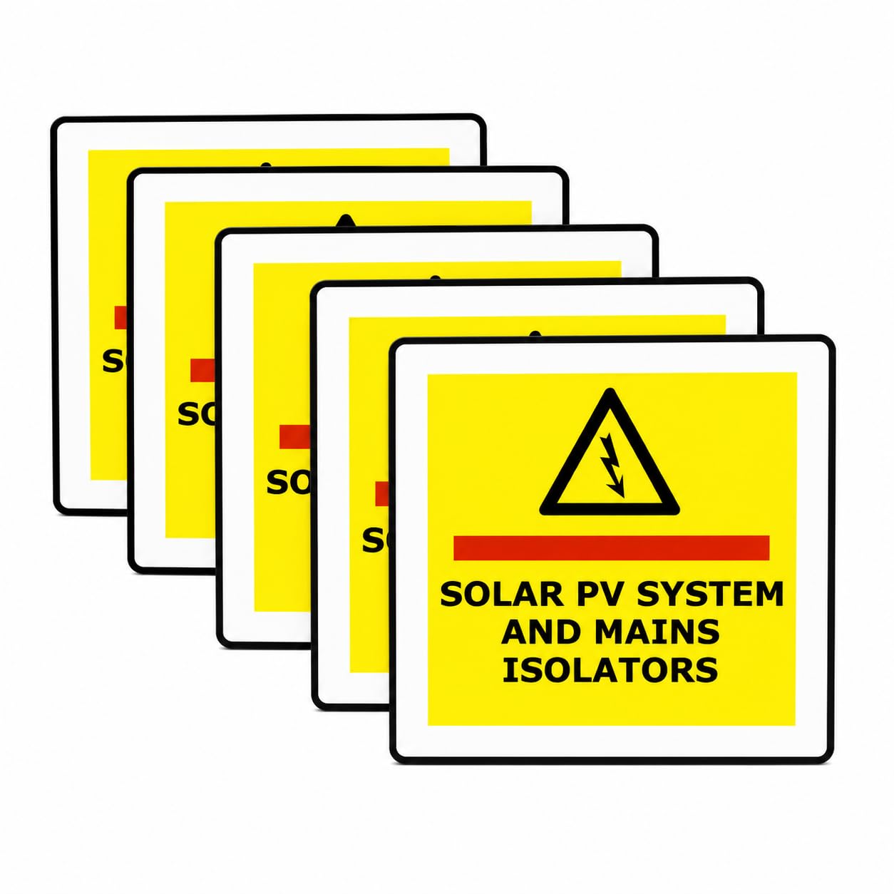 Solar PV System and Mains Insulator self-Adhesive Vinyl Sign - for Safe Solar Panel Maintenance & Installation, High Visibility Warning Sign for Any Building with Solar Panel Installed (15 x 15cm - x5
