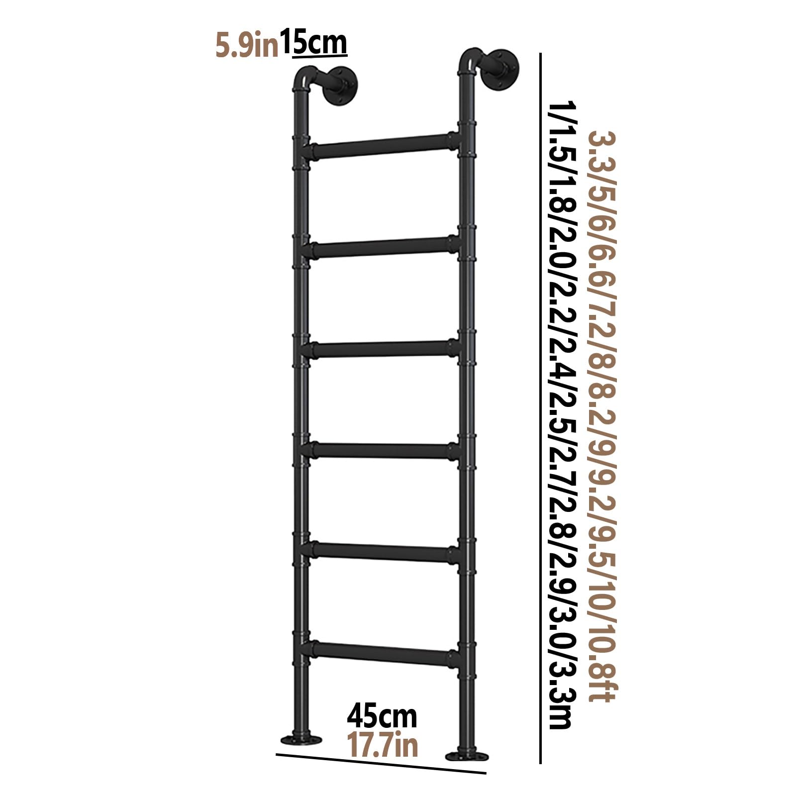 Wandmontierte Metall Dachbodenleiter,Sicherheitsersatz Für Klettern Im Innen- Und Außenbereich,Notausstiegsleiter Für Fensterschächte,150 Kg Tragkraft(Black,1.8m/6ft)