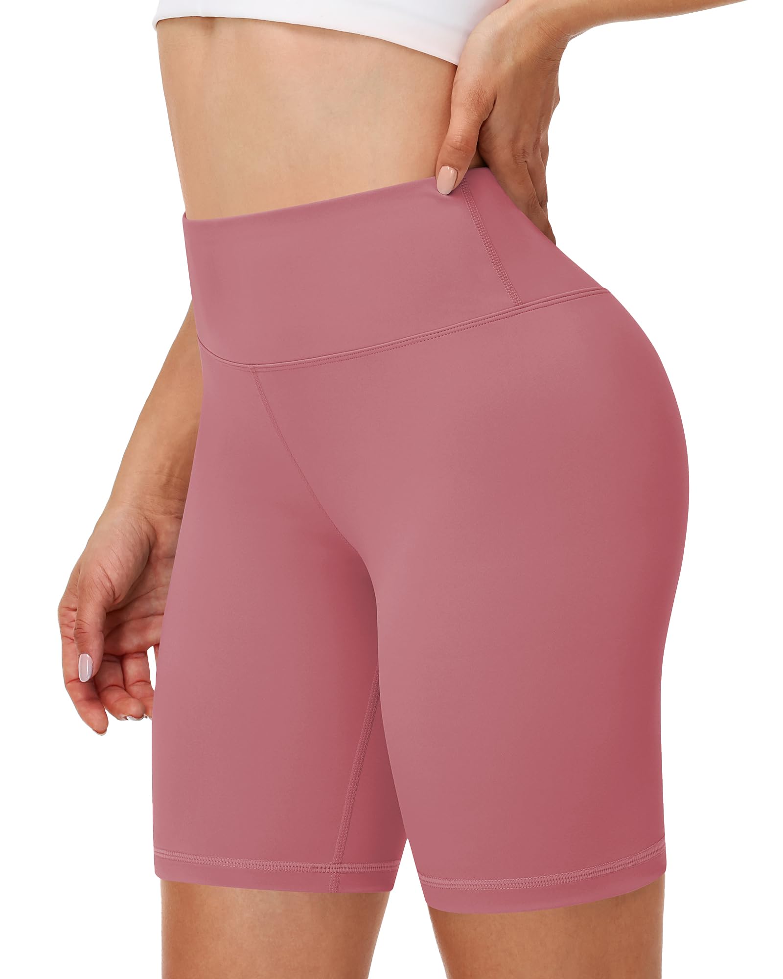 Runhit Damen Radlerhose Kurz, High Waist Kurze Sporthose, 8" Yoga Sommer Shorts für Lauf & Fitness – Perfekte Laufshorts für Gym Dunkelrosa XL