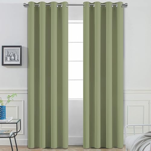 Yakamok Light Blocking Blackout Curtains Thermal Insulated Room Darkening Drapes for Bedroom,Solid Grommet Top Window Drapes, 52x96 Inch, Sage Green, One Pair - 50% off