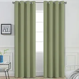 Yakamok 90 Inch Long Blackout Curtains Room Darkening Thermal Insulated with Grommet Window Curtain for Bedroom, 52Wx90L inch, Sage Green, 2 Panels