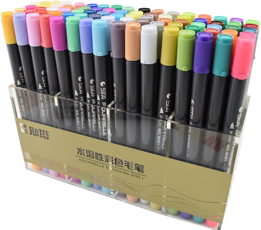 Lanxivi STA Twin Brush Markers with Fineliner Tip 80 watercolor based marker,Perfect for Artists, Watercolor, Sketching, Coloring