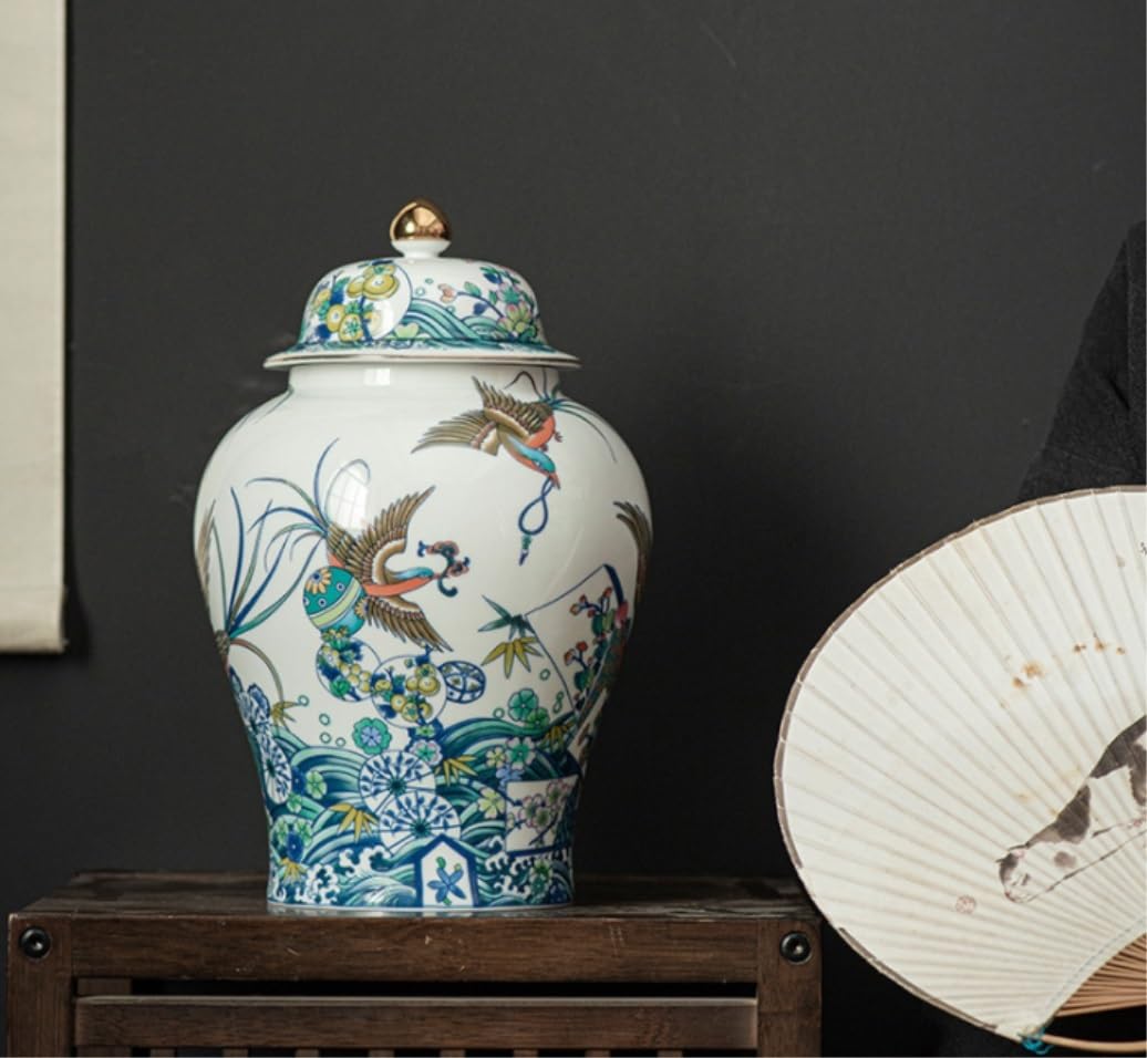 Wazon na słoik imbirowy – dekoracyjny ceramiczny wazon kwiatowy z pokrywką, złota emaliowana porcelana, idealny do przechowywania herbaty i wystroju domu