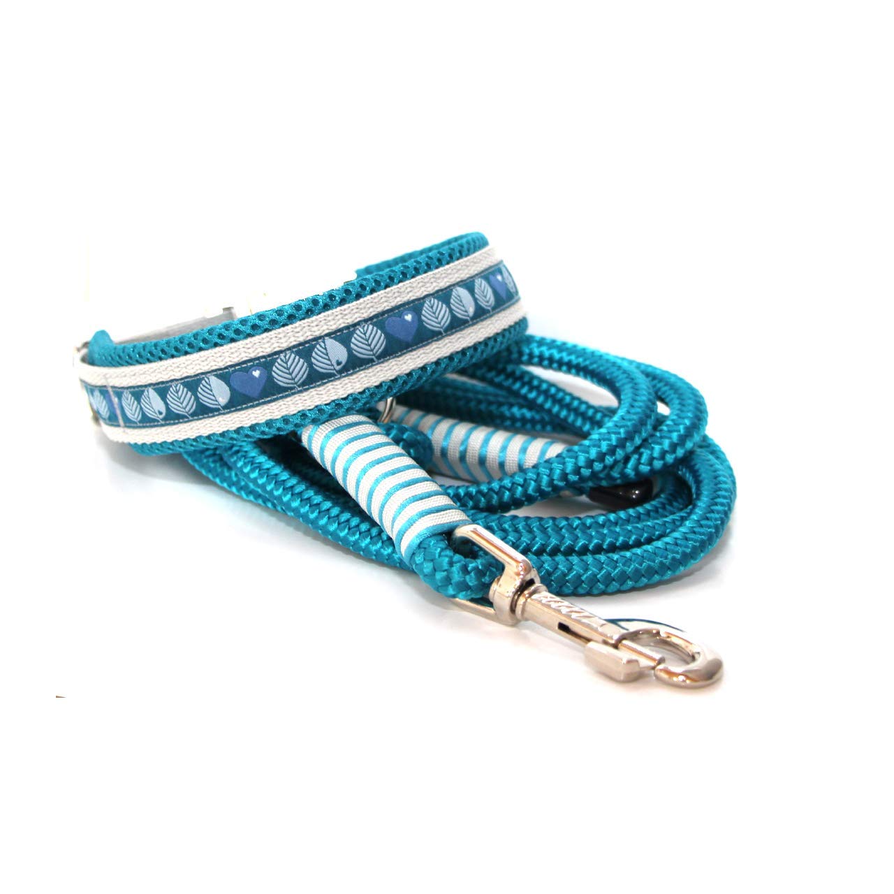 Set: Halsband + Leine, Set für Hunde, Tauleine und Hundehalsband "I love the Woods- Türkis", wahlweise mit gravur und weiteren Extras