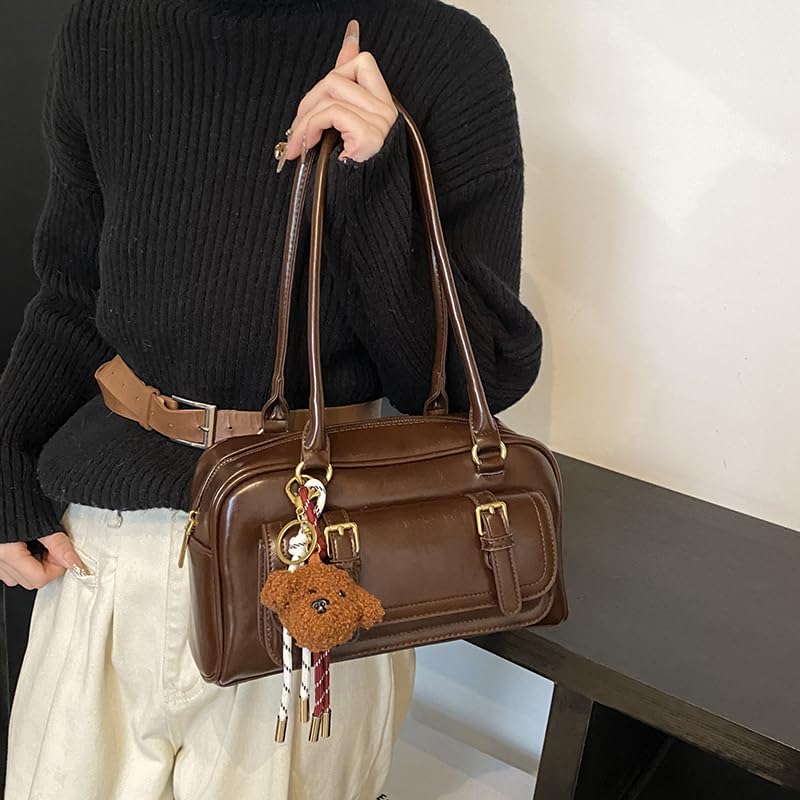 Leather Retro Shoulder Bag for Women with Pendant Casual Purse Tote Handbag Shoulder Tote Handbag Satchel Handbag for Work Tr 5