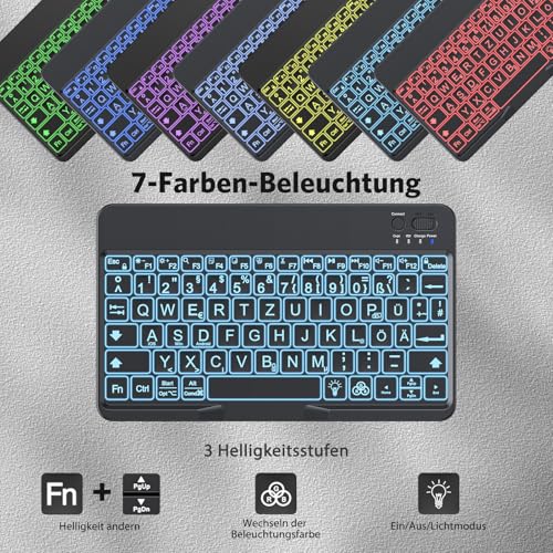 OMOTON Bluetooth Tastatur Beleuchtete mit Großem Druck QWERTZ – Ansicht 4