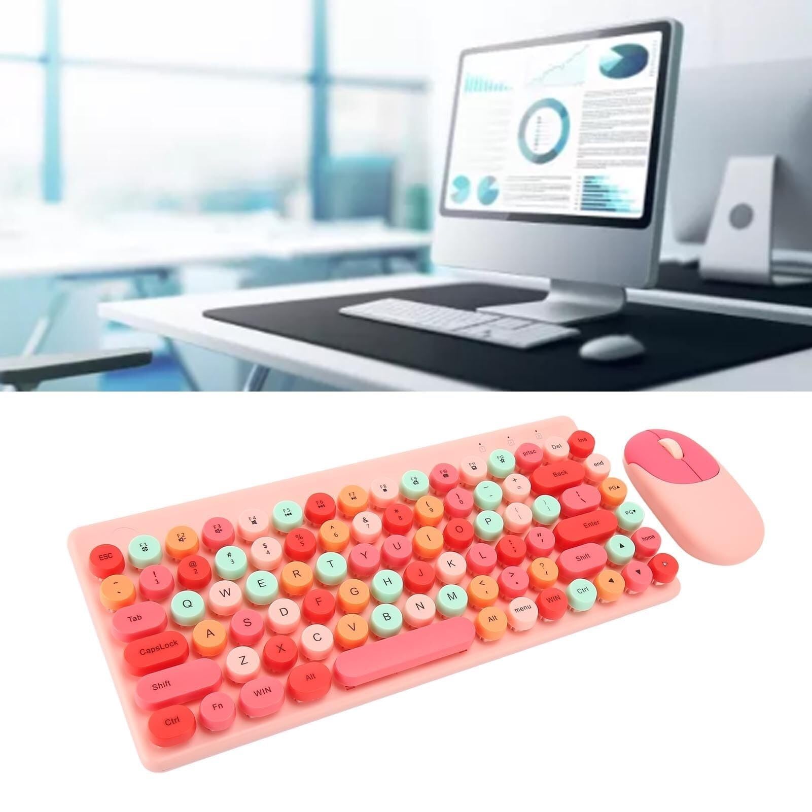 Klawiatura Mysz Klawiatura I Mysz Bezprzewodowa 86 Klawiszy Kolorowa Do Komputera Zestaw(Pink)