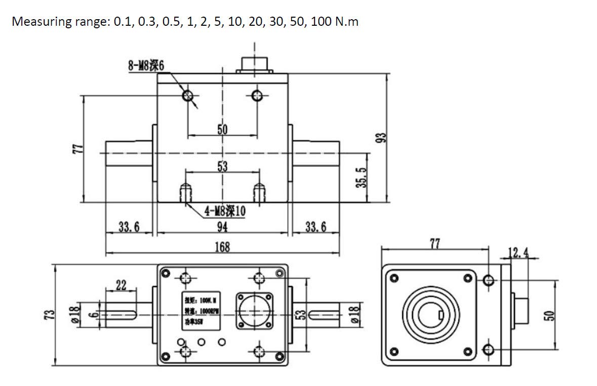 DYN-200 Motor Dynamischer Drehzahl-Drehzahl-Messdrehmoment-Sensor LCD-Anzeige der Werte dynamischer Drehmomentsensor RS485 und Analogausgang (0-100N.M，0-5V output)