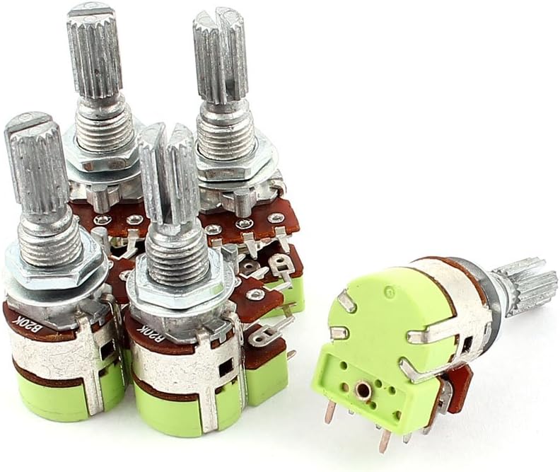 sourcing map uxcell 5pcs Stereo B20K 20K Ohm Dual Linear Taper Potentiometer Switch