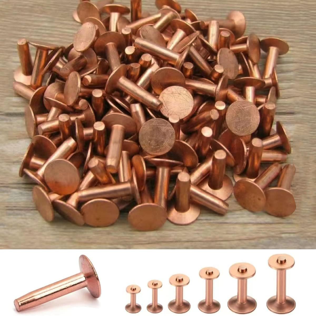 Chipsee Copper Rivets and Burrs Leather Copper Rivet 120 Set Brass Fasteners Rivets Studs Industrial Rivets for Belts Wallets Collars Leather DIY Craft Supplies (12 * 12mm)