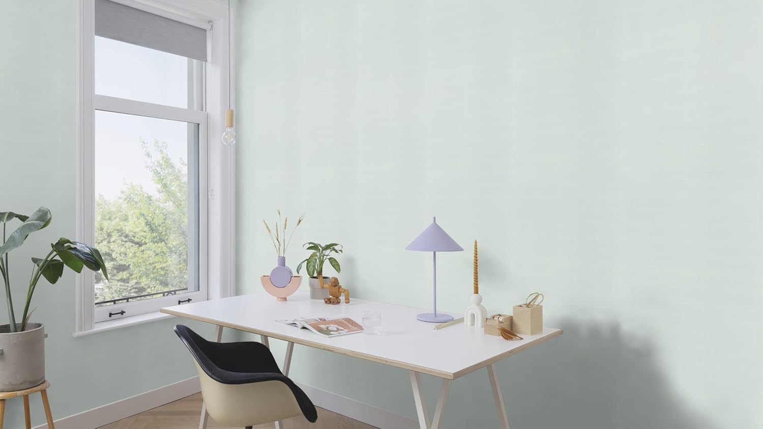 Rasch Tropical House Collection 688009 Plain Non-Woven Wallpaper with Linen Look in Pastel Blue