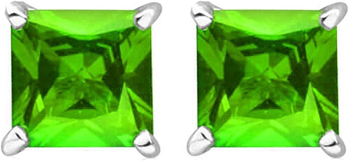 Princess Simulated Peridot Cubic Zirconia Stud Earrings