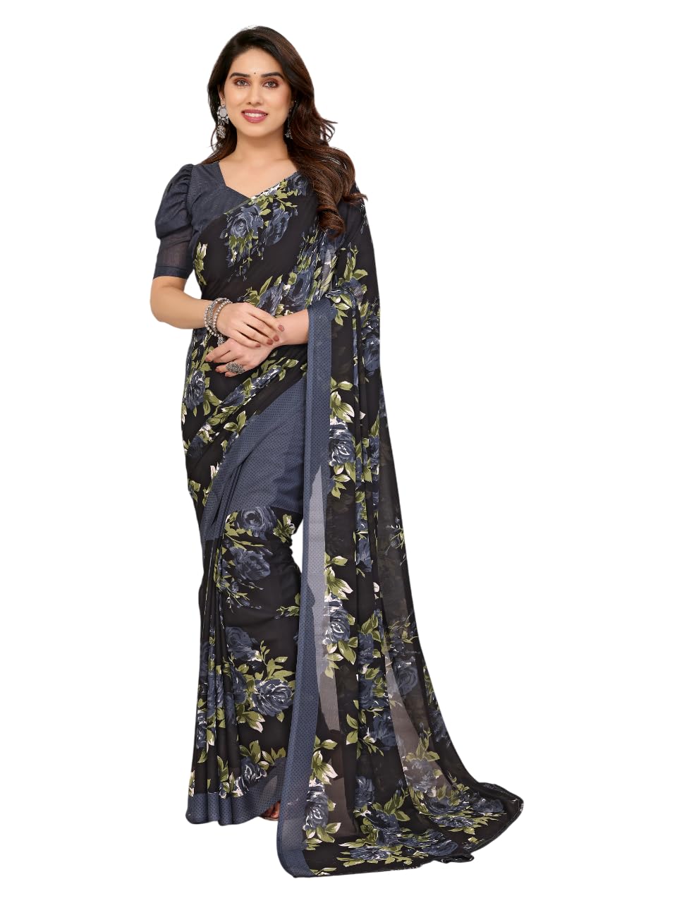 achira tex Women’s Printed Georgette Saree with Unstitched Blouse Piece | Stylish Lightweight Sari For Woman | Office Wear | Daily Wear (Saree 5.2m & Blouse 0.8m)-picture-20