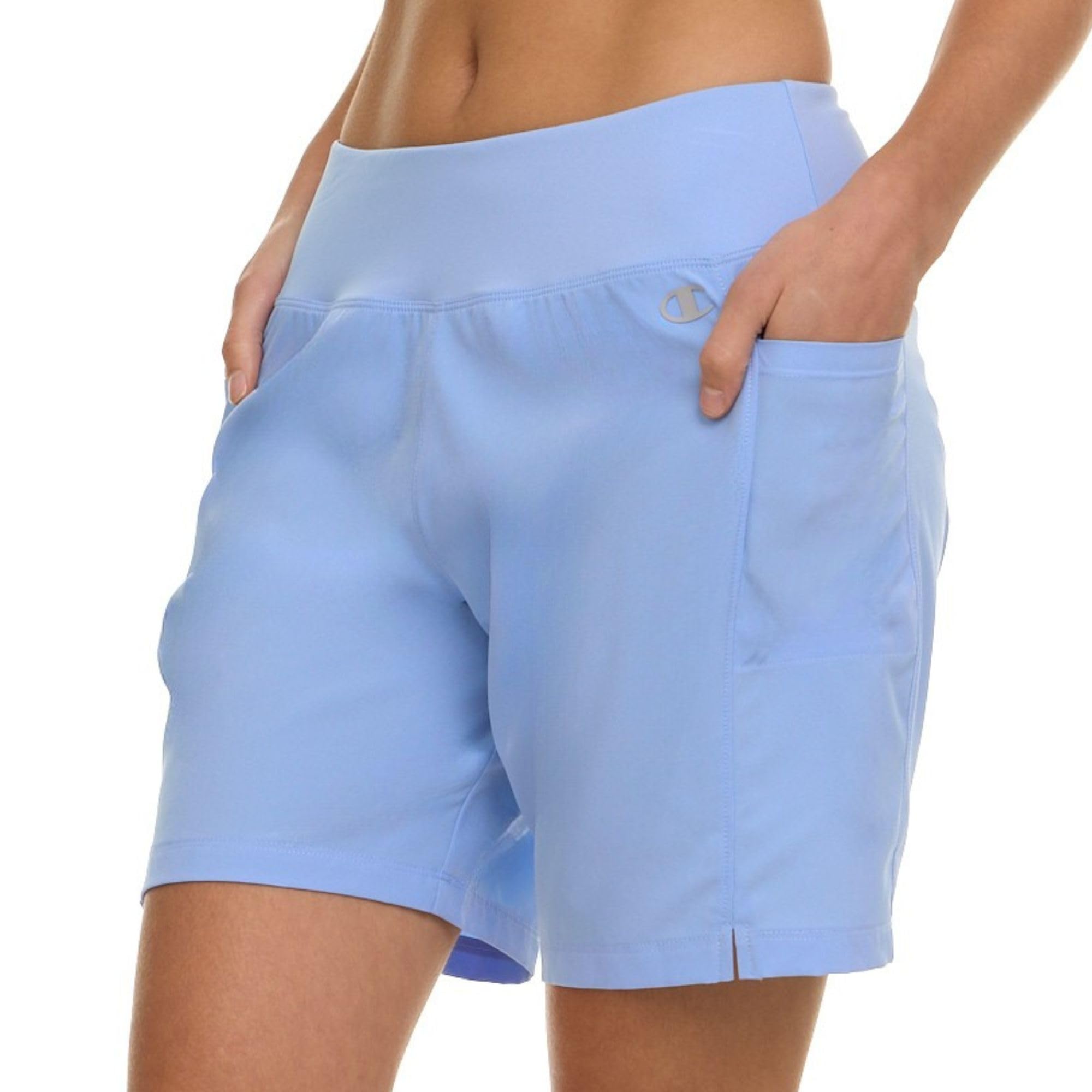 champion swim board shorts for women, 7” swim shorts women with pockets for beach, pool, summer light blue