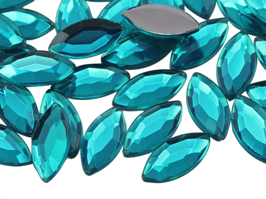 Allstarco 15x7mm (19/32x9/32) Blue Zircon Navette Acrylic Gems, 40 PCS