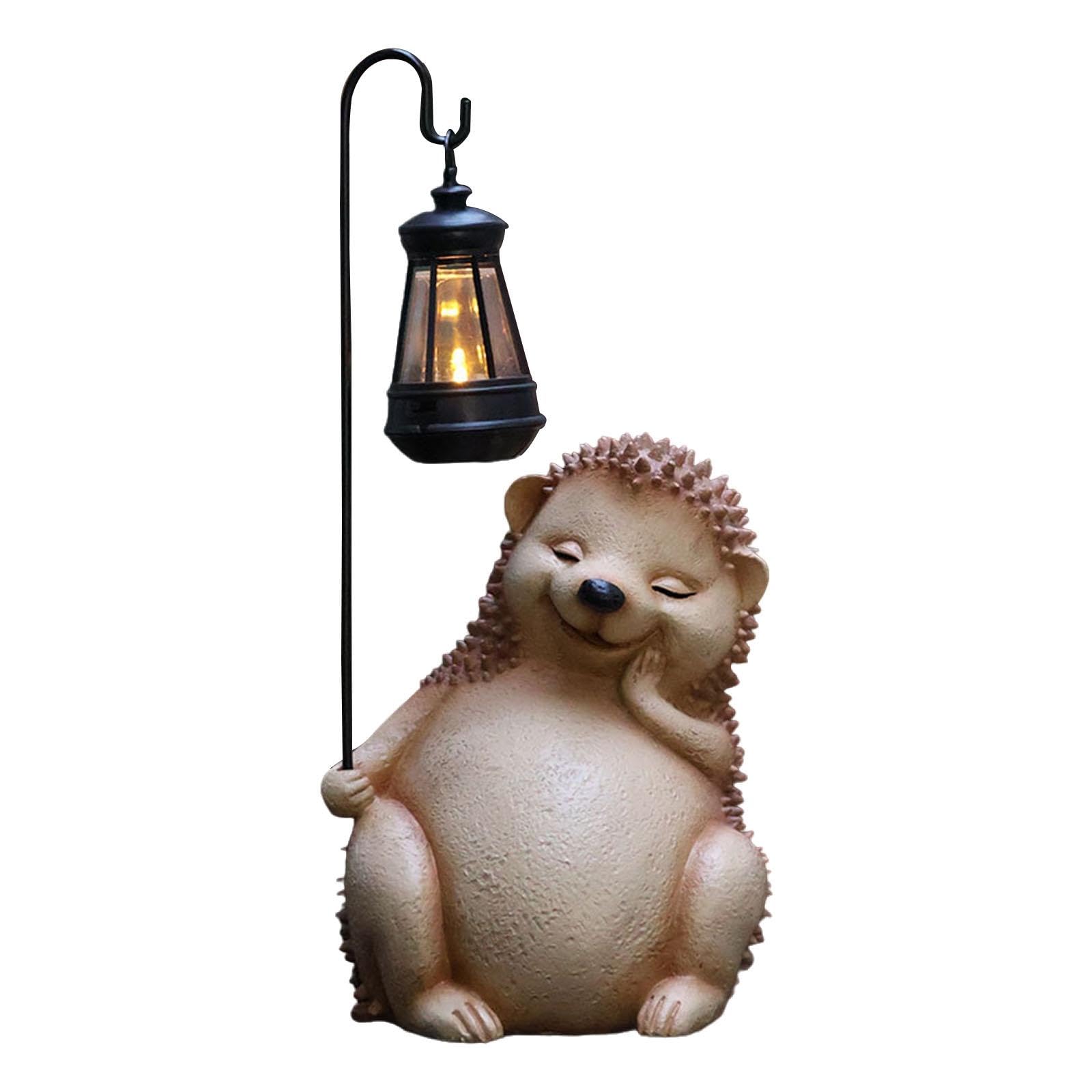 predolo Escultura de Animal de Resina, Estatua de Jardín con Luz Solar, Figura de Erizo con Farol para Uso Exterior, Ideal para Un Cumpleaños, MARRÓN