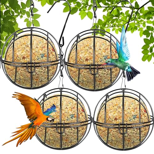 Comedero Pajaros 4 Piezas, Comedero Pajaros Exterior, Comedero Pájaros Bolas de Grasa para Colgar, Comedero Pajaros Colgante con 4 Ganchos en Forma de S, para Balcón Jardín Gorrión Pájaros Salvajes