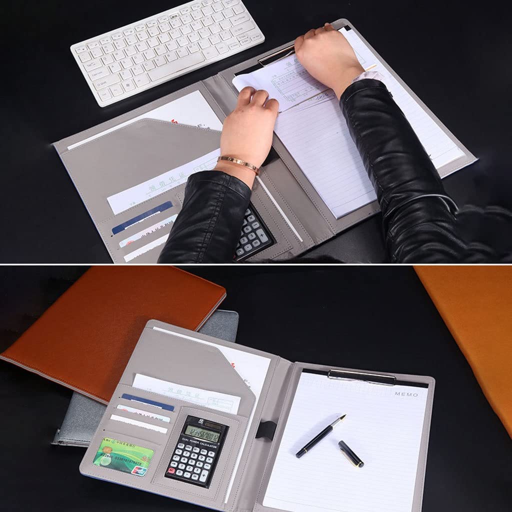 Skórzany notatnik biznesowy z podkładką w formacie Letter, segregator A4 do teczki organizera, CV na rozmowę kwalifikacyjną(Brown,8digit calculator)