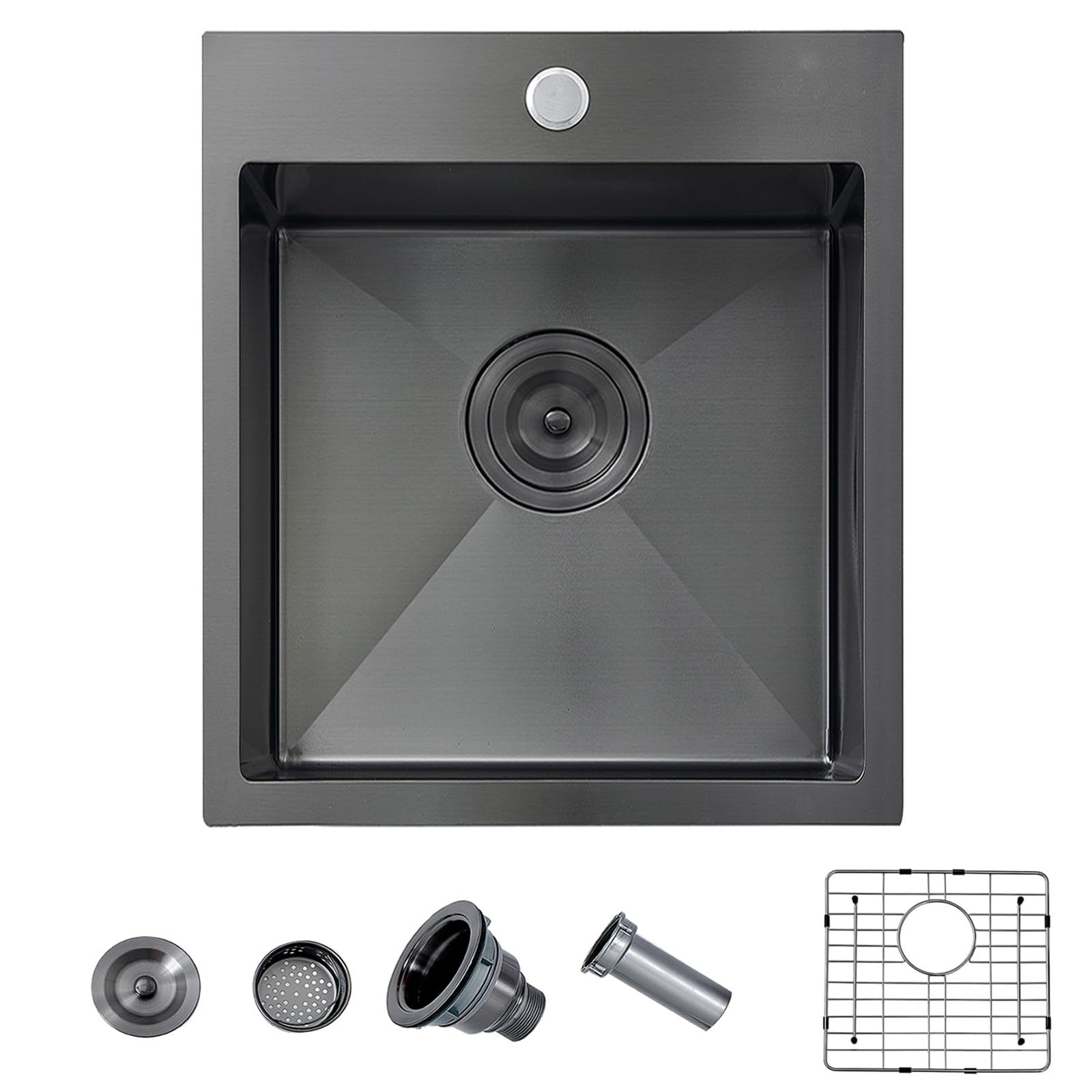 15 Gunmetal Black Bar Sink, Drop in 16 Gauge Stainless Steel 13x15x9 Wet Bar Prep RV Outdoor Small Kitchen Sink Top mount Single Bowl with Bottom Grid &amp; Drain