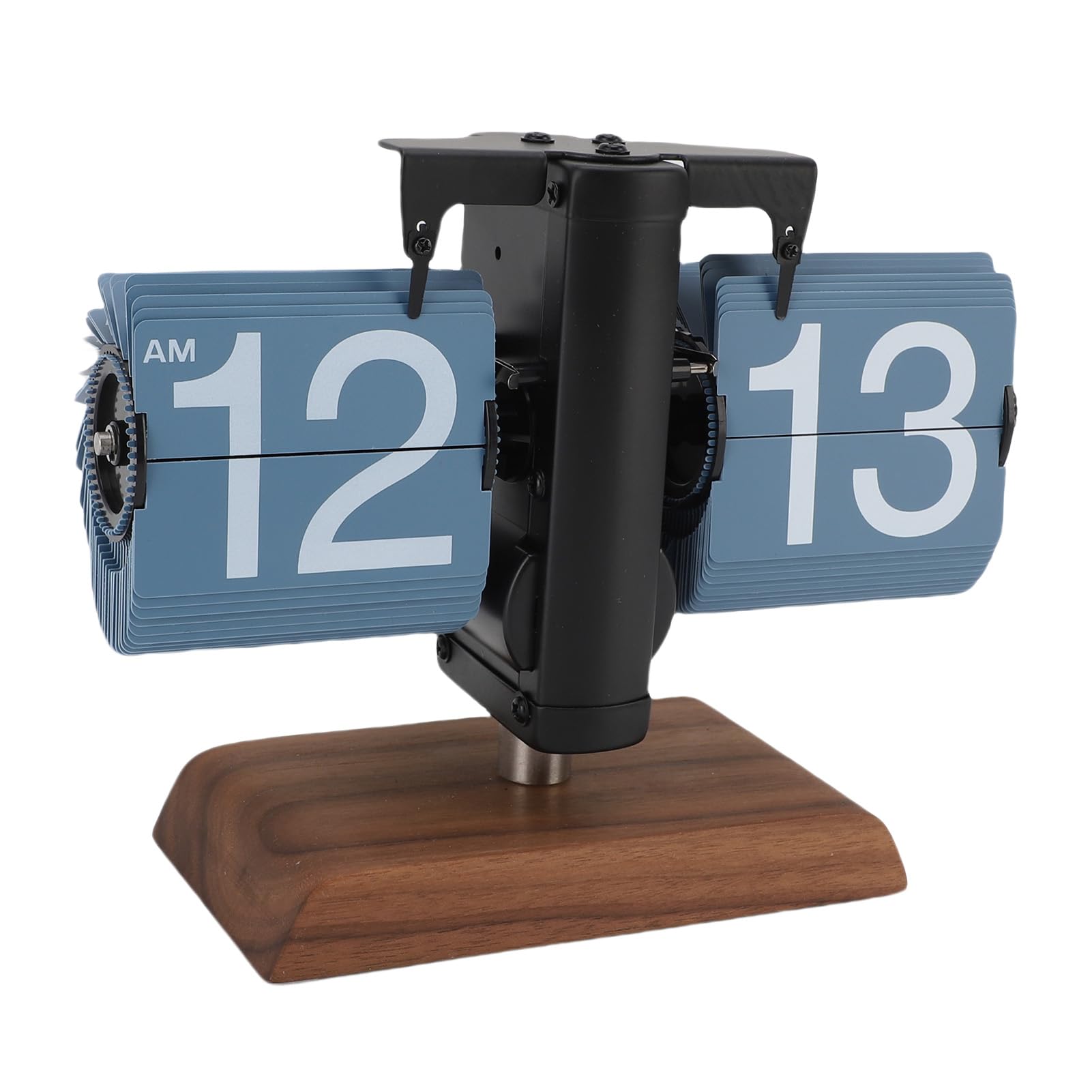 YUYTE Orologio Digitale Flip Vintage con Base in Noce, 12 Ore, (Blue Page