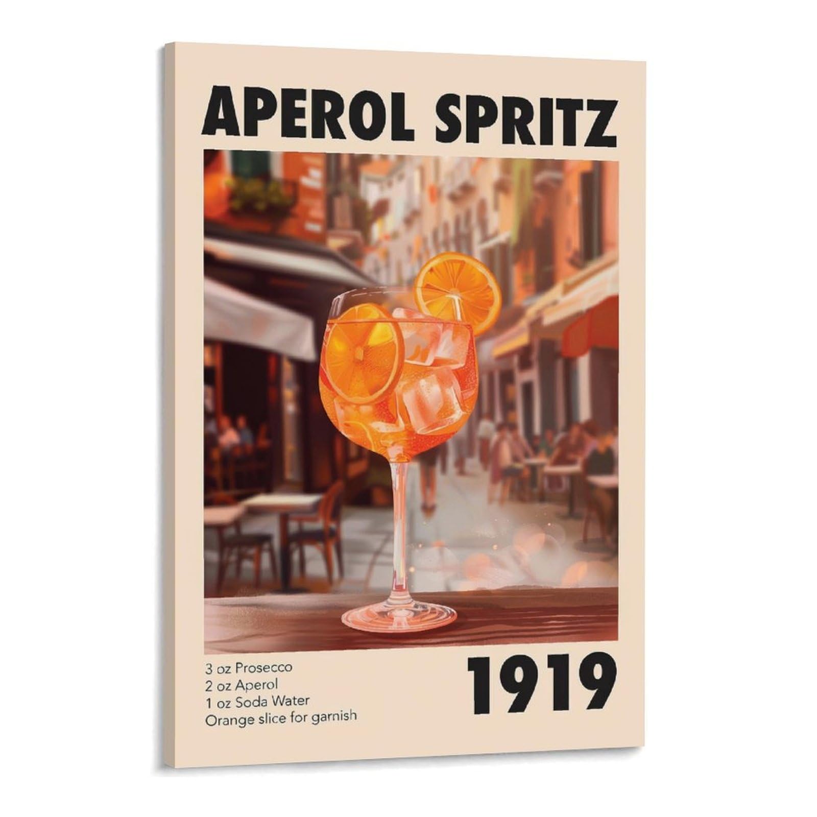 Aperol Spritz Cocktail Poster Print Bar Wall Art Vintage Bar Canvas Wine Classic Art Prints Retro Print Bar Accessories Frame-style 20x30inch(50x75cm)