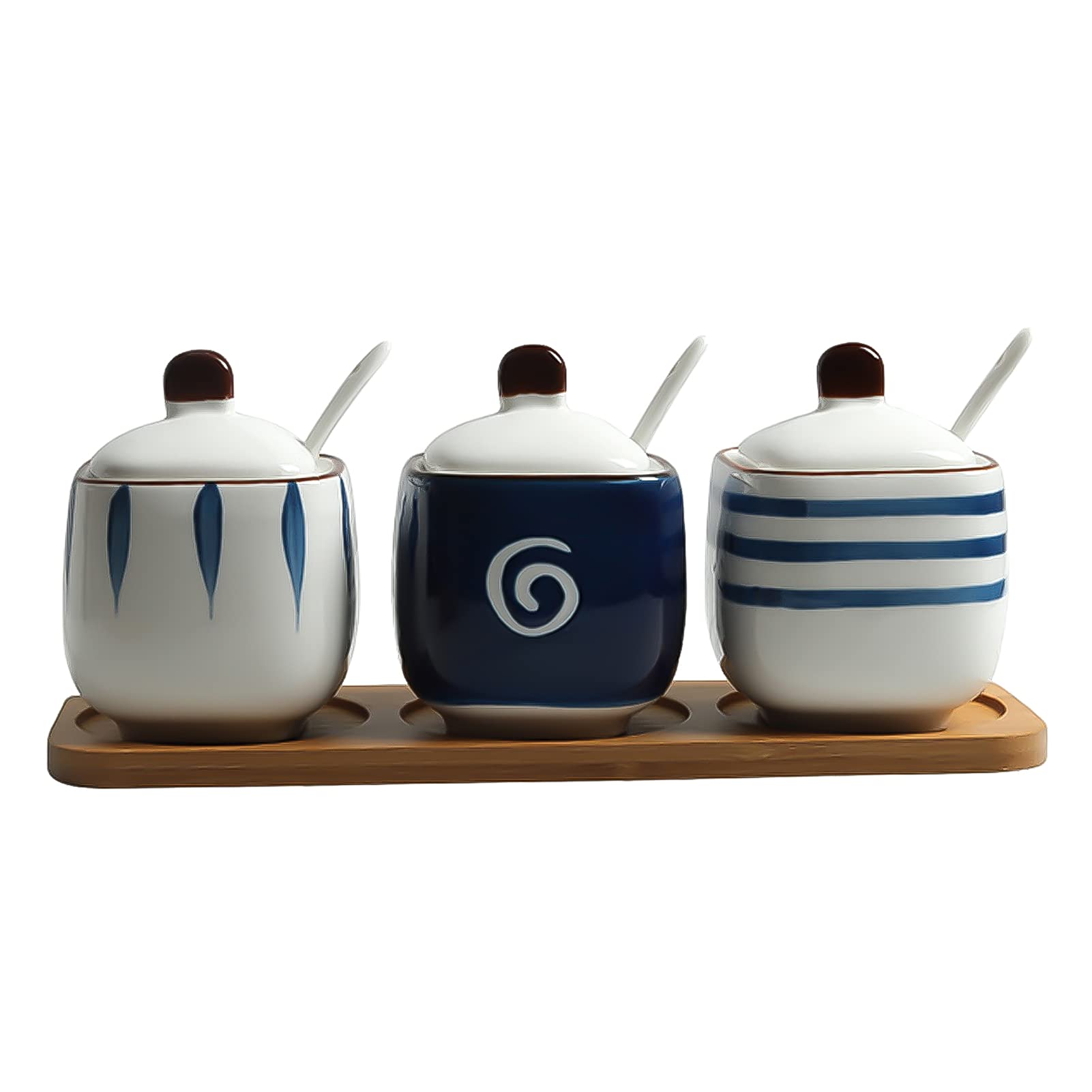 VHJdtE Seasoning jars, Ceramic Spice ContainersSet of 3 with Spoons and Lids(3 Pieces.)