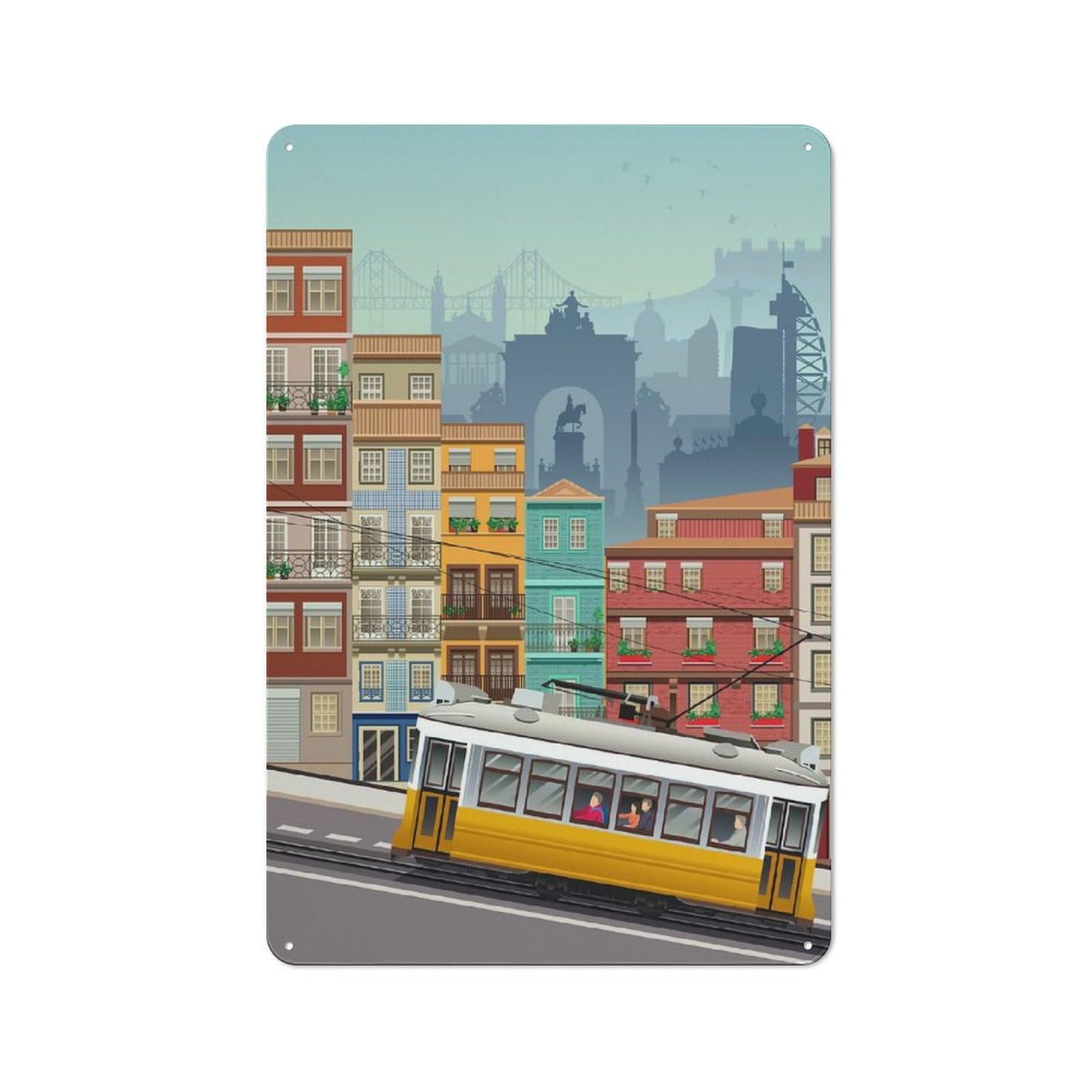 Junmoney Lisbon Travel Print Vintage Metal Plaque 30X20cm For Café Or Restaurant, A Decorative Gift For A Newly Furnished Café And Restaurant