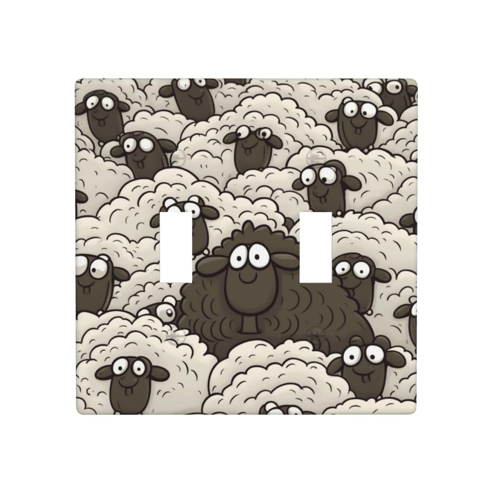 Decorator Double Toggle Light Switch Covers Cartoon Black White Sheep Wall Plate 2-Gang Standard Size 4.5" x 4.5" Double Toggle Switch Wallplate Decorative 2 Gang Wall Switch Plate Covers