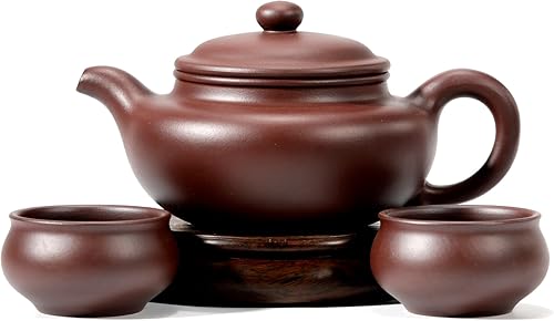 Fine Yixing - Tetera de arcilla genuina, tetera china hecha a mano, 7.8 onzas con filtro, infundir té Kungfu (juego Xishi, arcilla roja Yixing Zhuni)