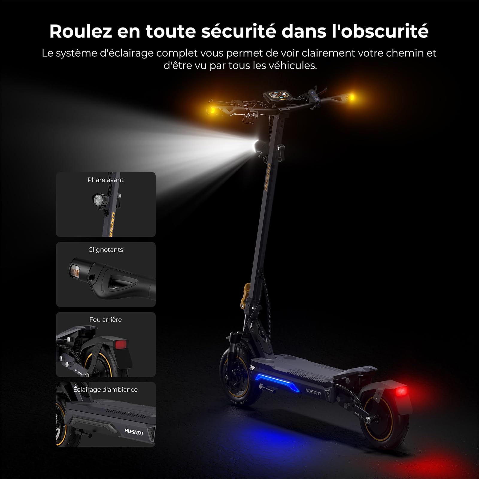 Ausom K20/K20 Pro Trottinette Électrique Adulte, 70KM/90KM Autonomie, Pliable avec Suspension ShocFree, 10" Pneus trorinette électrique Puissant, 48V Batterie Grande Capacité