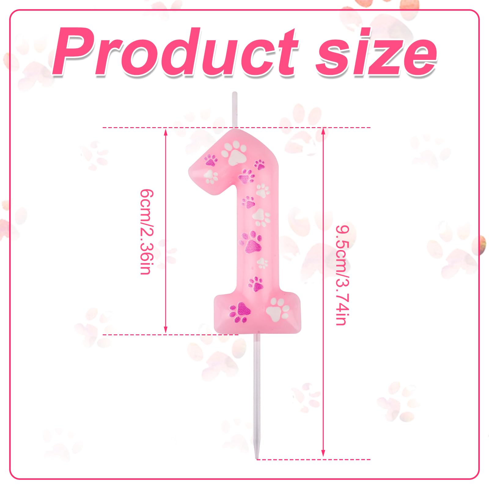 Condition photo showing New/Like New for dog paw birthday candle, pink dog paw print themed birthday candle cute numeral birthday cake topper for boy girl pet birthday decoration party supplies (number 1)