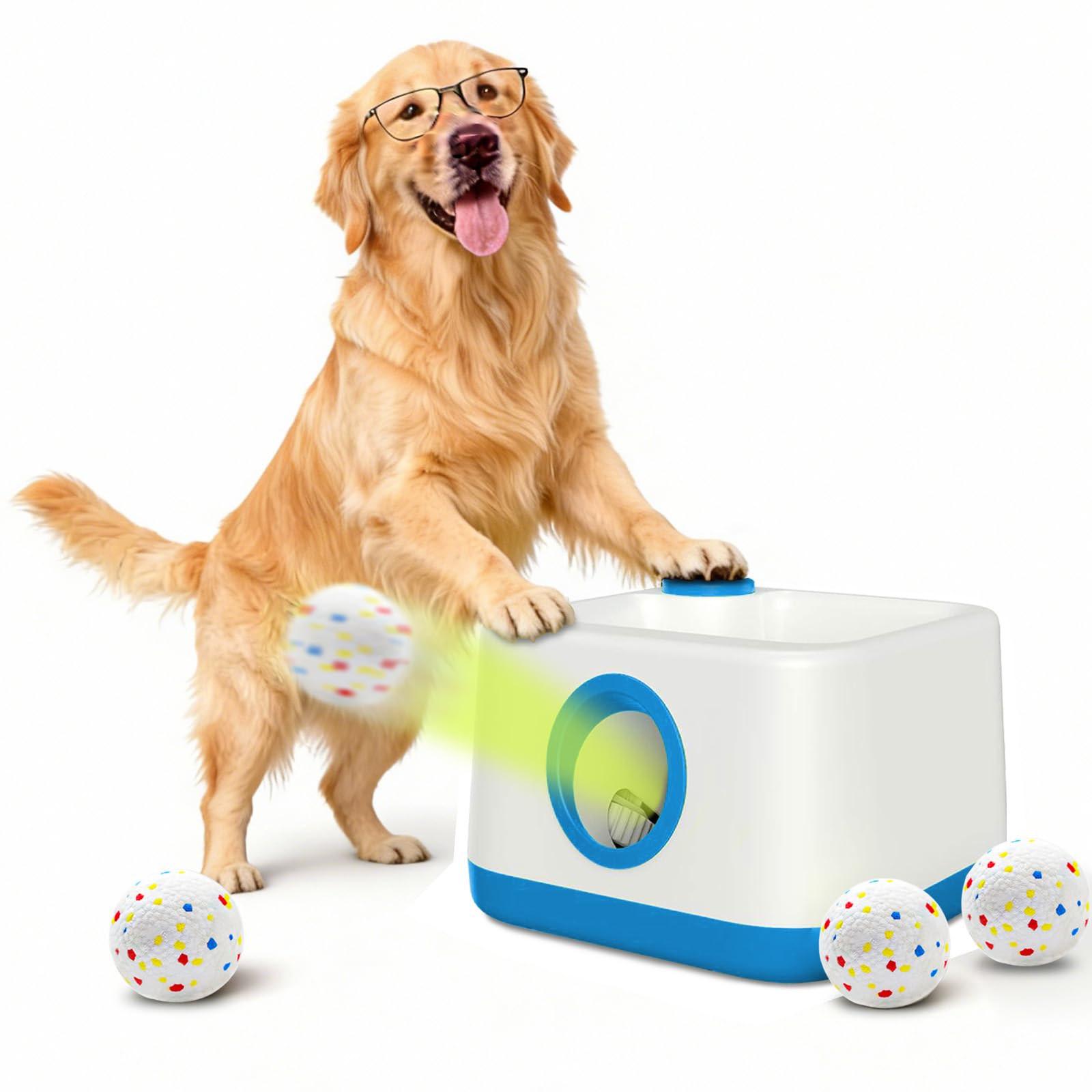 Automatic Dog Ball Launcher, Upgrade 2 in 1 Interactive 3 Adjustable Distances Dog Ball Thrower for Small Medium Large Dogs, Rechargeable Brain Training Paw-Activated Balls Launcher with 4 Balls
