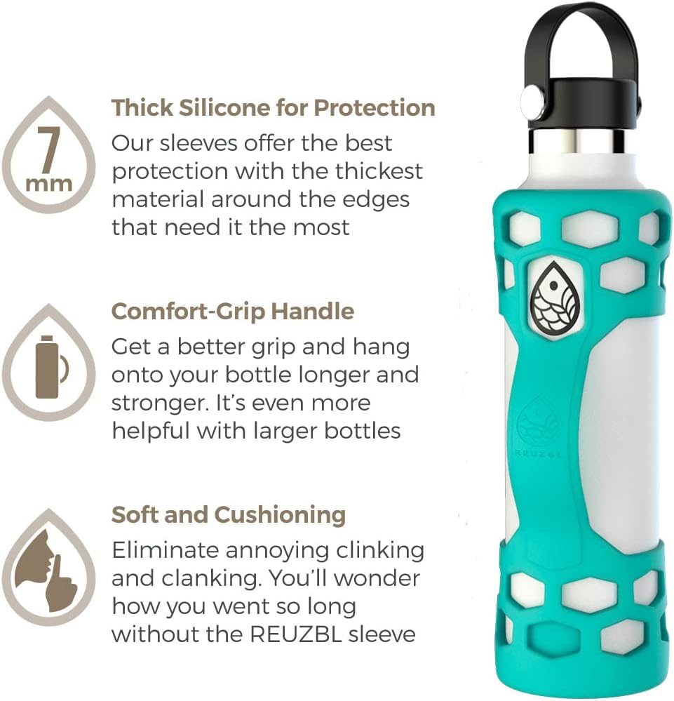 REUZBL Silicone Boot Sleeve Protector with Handle – Compatible with Hydro Flask 40oz, 32oz, 24oz, 21oz – Protective Bottle Bumper for Stainless Steel Water Bottles - Image 2