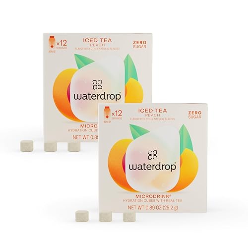 Waterdrop - Cubitos de hidratación, té helado, melocotón, 200 mg de electrolitos y vitamina C y B3, potenciador de agua para agua sin gas y sin gas,