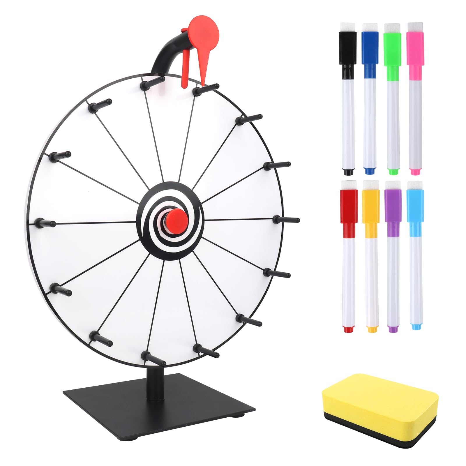 Glücksrad zum Drehen, 30cm Glücksrad zum Selbstgestalten mit 14 Slots, Roulette-Spinner des Glücks, Spinnings Prize Wheel mit Radiergummi und Markierstift für Lotteriespiele Wortspiele