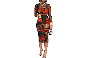 Sultry Curves: Women's Plus Size Floral Print Mesh Sheer Bodycon Dress
