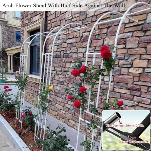 Metal Garden Arch Trellis for Climbing Plants - Half Side Outdoor Arbor for Weddings & Backyard Decor - 59" W x 94.5" H, White - Perfect for Patios & Lawns