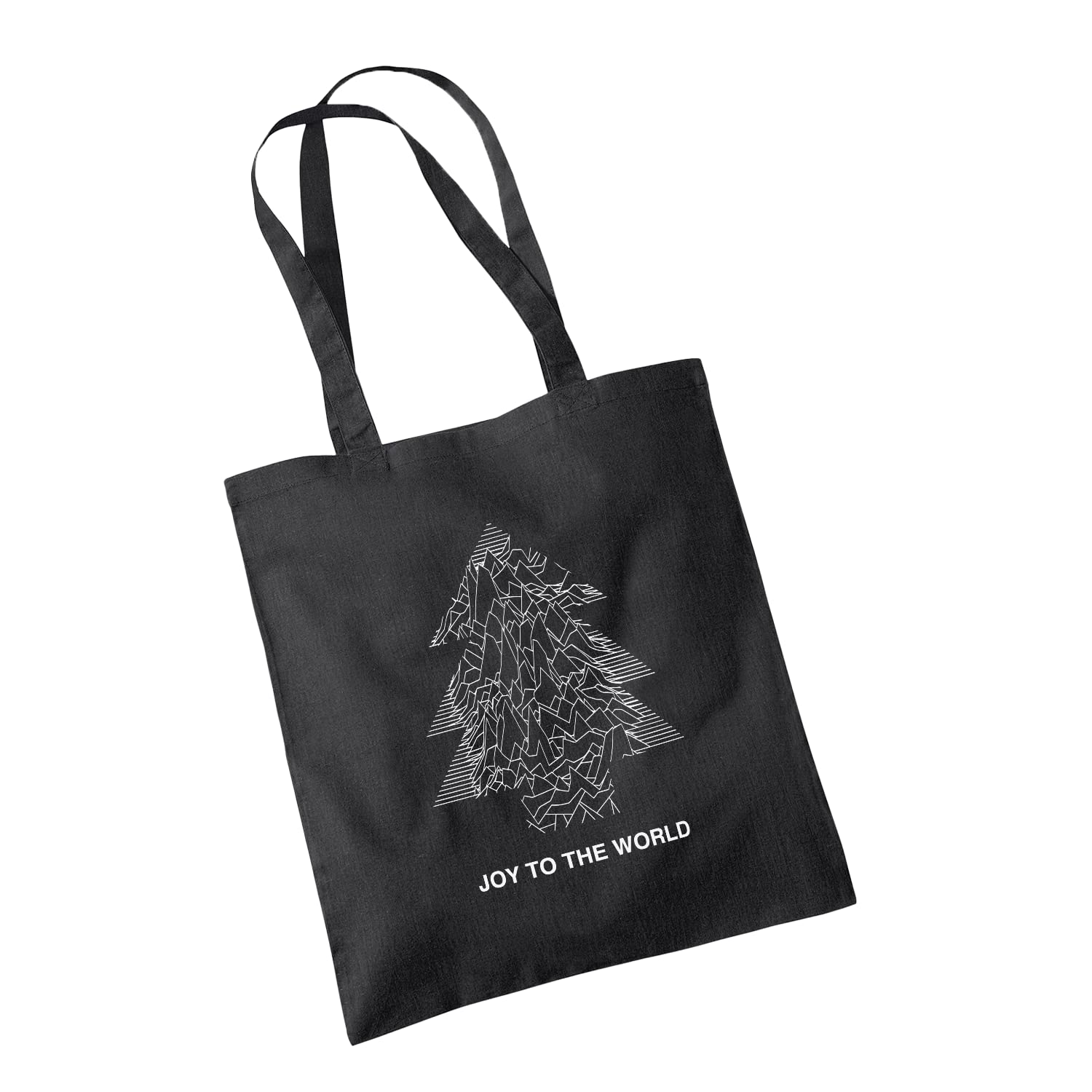 SMARTYPANTS Joy To The World Black Tote Bag - Novelty Music 80's English Rock Pop Band Christmas Tree Festive Holiday Santa Claus Xmas Cotton Shopper Gift Bag Present (Black Handle Prime)