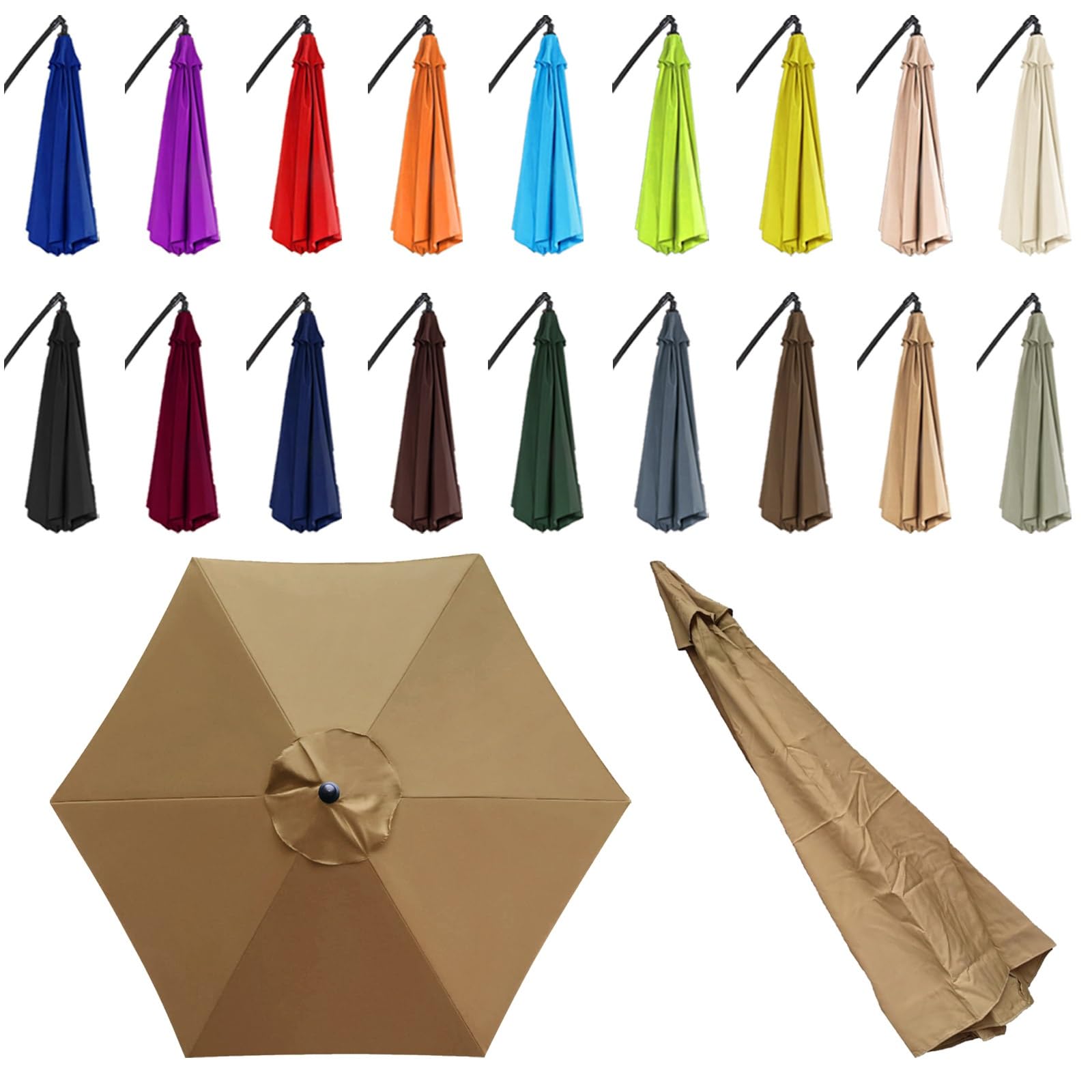 6 Ribs Sun Umbrella Replacement Cloth for 2/2.5/2.7/3.0m - Parasol Canopy Cover - Garden Parasol Canopy Cover - Canopy Only - for Pool, Yard, Beach, Garden, Market(Khaki,6 ribs: 2m/6.6ft) โ image 1