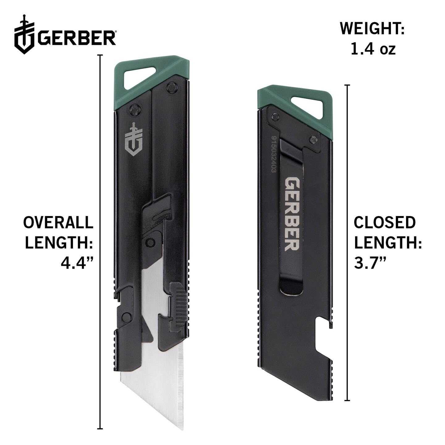 Gerber Coltello con clip da tasca, E.A.B. Slim, lama trapezoidale standard intercambiabile, chiusura a slitta, lunghezza lama: 3,7 cm, acciaio inossidabile (7Cr17MoV), 1075425