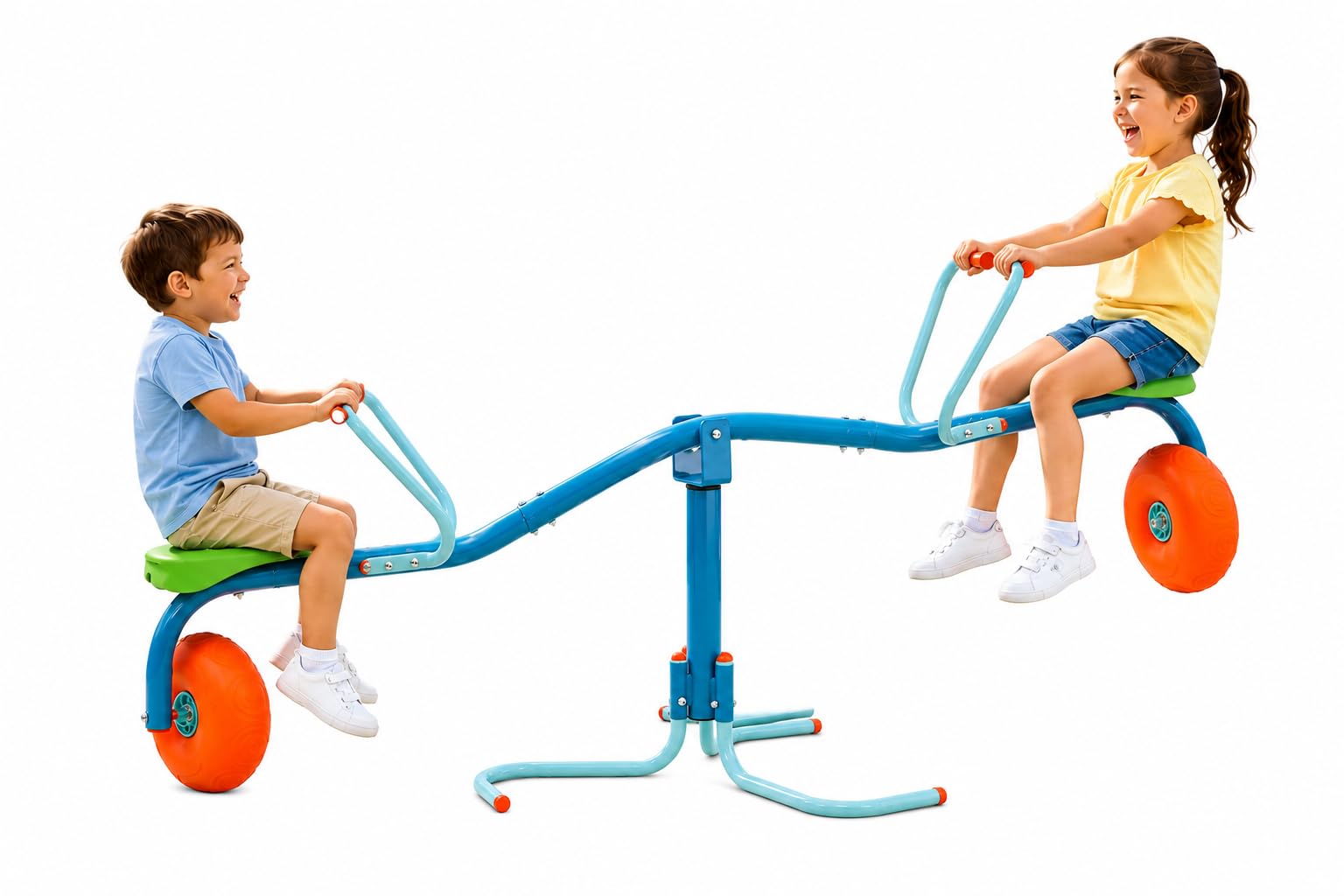 TP TOYS Spiro Spin Teeter Totter Outdoor Seesaw for 3-8 Year Old Kids, Bounces and Spins 360 Degrees, Develop Balance and Co-ordination, Garden and Outdoor See Saw, Blue